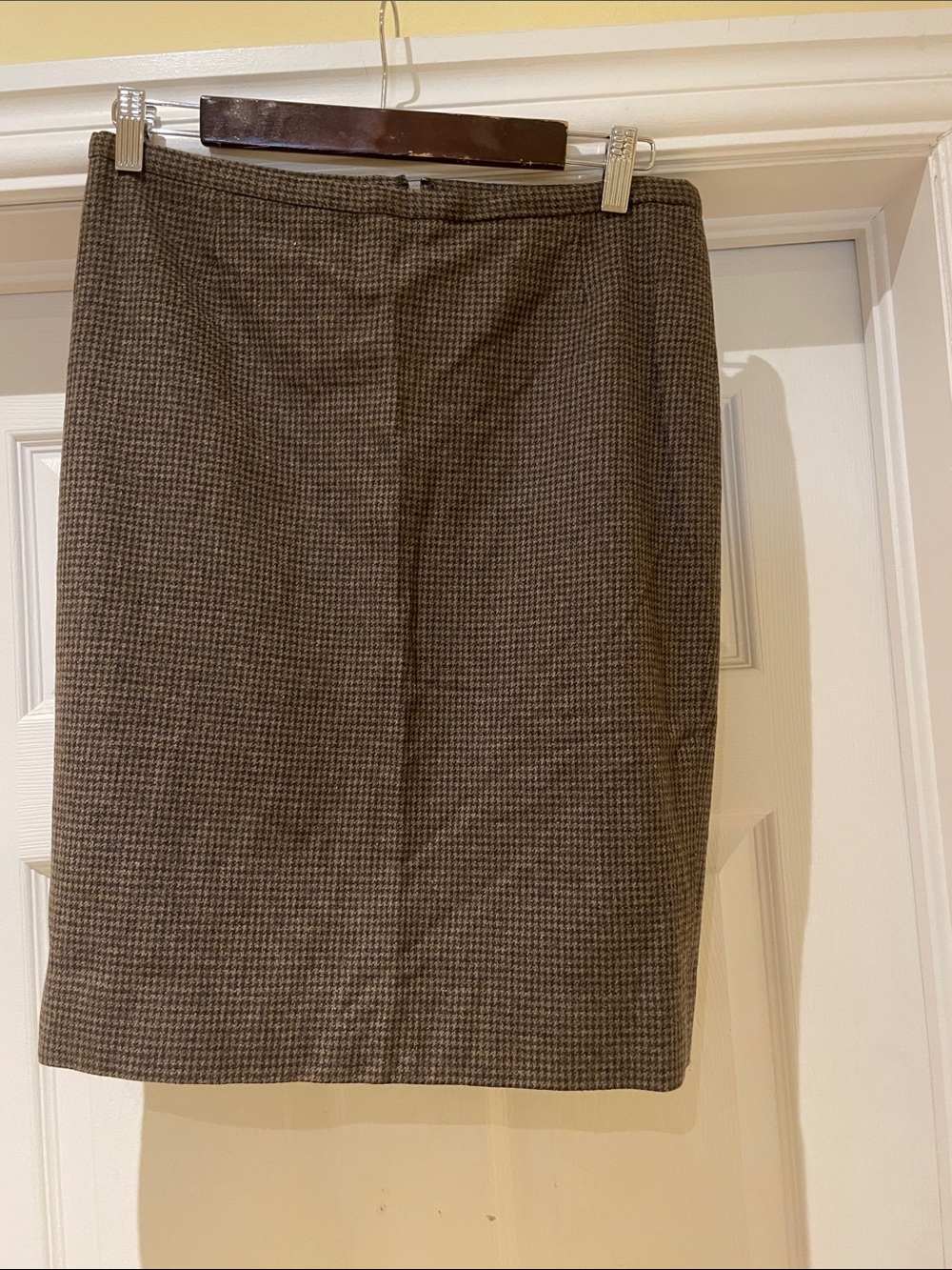 David N Brown Houndstooth Wool Blend Pencil Skirt 6 Old Money 90s Minimalist